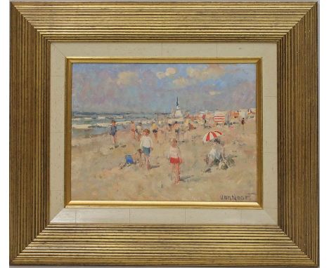 Noort, Alexander van (geb. 1953 Niederlande) Strand "Zonniger dag de Zandvoort Holland", so verso betitelt und sign. Öl/Holz,