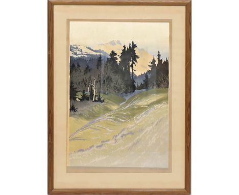 Droege, Oscar (1898 Hamburg 1983) Alpen. Farbholzschnitt, re. u. mit Bleistift sign. Bildmaß ca. 36x 24 cm. PP., R.