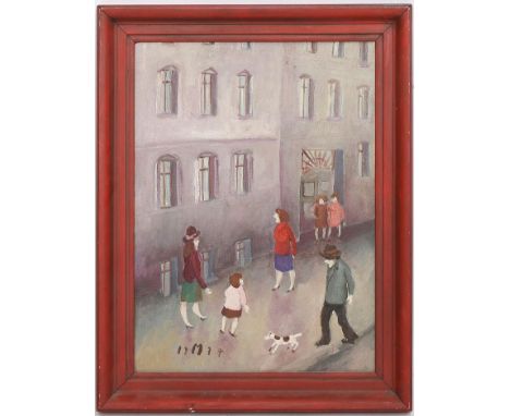 Mühlenhaupt, Kurt (1921 Klein Ziescht- Berlin 2006) Berliner Fußgänger. Öl/Lwd., li. u. monog. "M" und dat. 1974 sowie verso 
