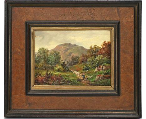 Cox, David II (1809-1885) wohl Englische Landschaft mit Schafsherde. Öl/Holz. Ca. 15,5x 20,3 cm. R. Beigegeben: Kopie Echheit
