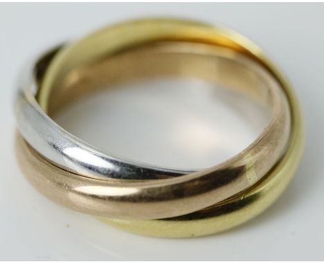 Trinity-Ring. 750/000 GG, WG und RG, 9,8 g. L. Tragespuren. RW 55.