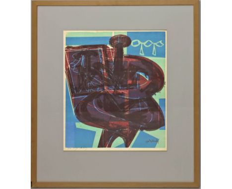 Grieshaber, H.A.P. (1909 Rot/Rot- Reutlingen 1981) "Der Maler" (Maler mit Bild), 1959. Farbholzschnitt, re. sign. und u. Widm