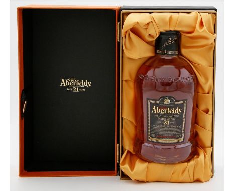 Flasche Whisky Aberfeldy, "Aged 21 Years". Single Highland Malt Scotch Whisky, 40% 0,75 L. In originaler Geschenkbox.