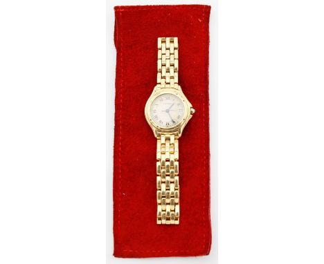 Damenarmbanduhr, CARTIER, Modell "COUGAR". Gliederarmband mit Doppelfaltschließe und rundes Gehäuse 18 kt. GG, brutto 64,5 g.