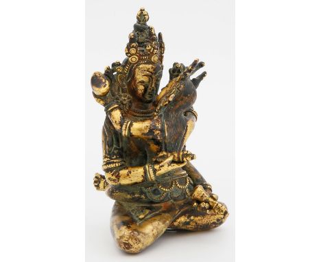 Vajradhara in Yab-Yum, Tibet. Skulptur des Ur-Buddhas in Umarmung mit seiner Gefährtin Shakti. Metallguss, wohl vergoldete Br