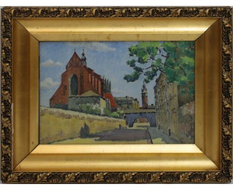 Pfefferberg, Jakub (1900 bis ca. 1942) Straßenszene in Krakau mit Marienkirche. Öl/Platte, seitlich re. sign. und dat. (1)930