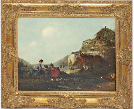 Shayer, William I (1787-1879) Küstenlandschaft wohl mit Fischervolk. Öl/Lwd. (Altersspuren, doubliert), re. u. sign. und dat.