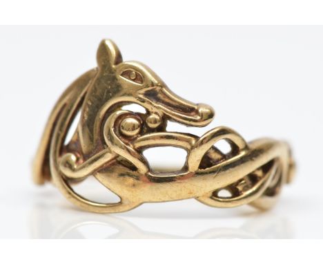 An Ola Gorie, Orkney, a vintage 9ct gold Celtic dragon ring, Edinburgh 1994, N, 4.8gm Ola, born 1937 Kirkwall, Orkney, attend