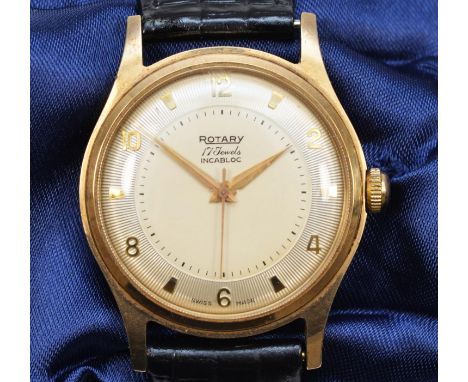 Rotary, a 9ct gold manual wind gentleman's wristwatch, Birmingham 1955, the signed two tone dial with 2, 4, 6, 8, 10, 12 mark