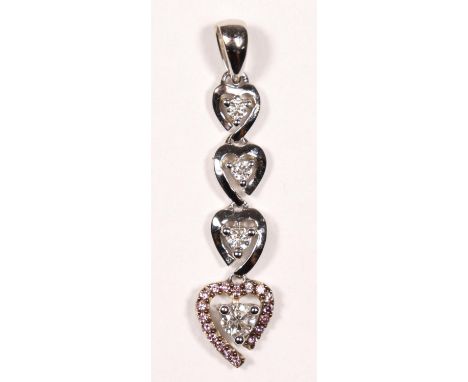 A 9ct white gold and diamond articulated pendant, the brilliant cut bordered by pink brilliants (untested) smaller stones abo