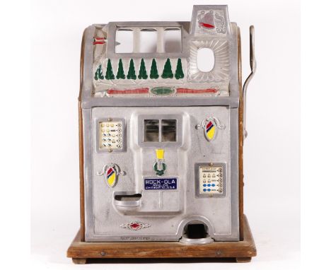 A Mills / Rock-Ola conversion slot machine cabinet, 40 x 58 x 43cm.For restoration, spares or repair. 