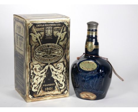 Chivas Royal Salute 21 year old Scotch whisky, sapphire bottle, with original velvet bag and box. (1)