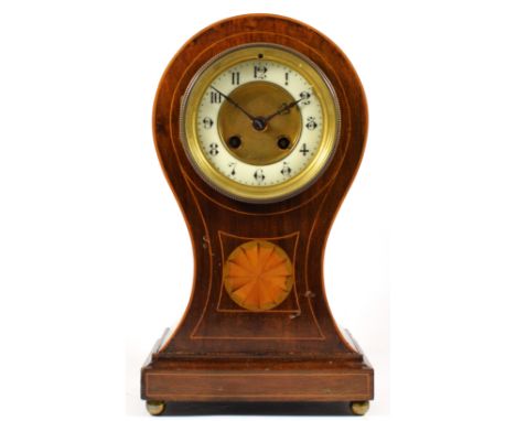 A Victorian mahogany balloon mantel clock, celluloid chapter ring, boxwood inlay, the movement signed Jules Rolez Limited, st