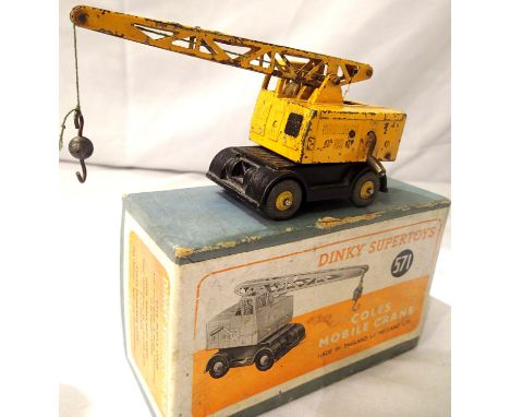 Dinky Toys 571 Coles mobile crane, in fair condition, chips and rubs, box is fair with scuffs, rubs, faded etc with inner pac