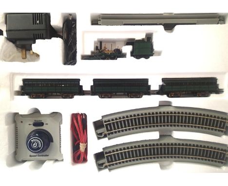 Bachmann HO scale The John Bull train set; loco and tender, 3x coaches, track, controller in excellent condition, boxed (box 