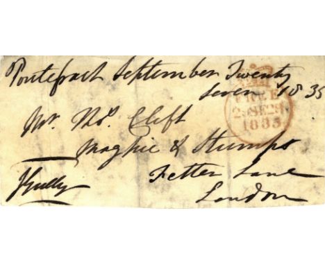 GULLY JOHN: (1783-1863) English Boxer, Sportsman and Politician. Signed Free Front envelope panel, addressed in his hand to T