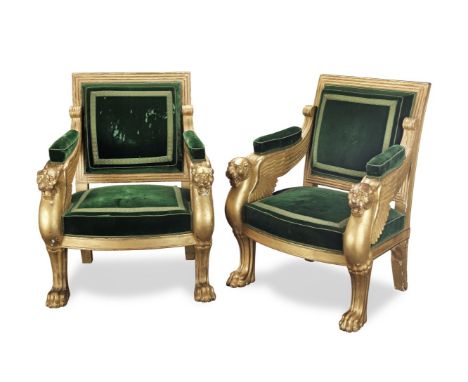 A pair of Empire giltwood fauteuils by Georges Jacob (1739-1814) and Francois-Honoré-Georges Jacob (1770-1841), a partnership