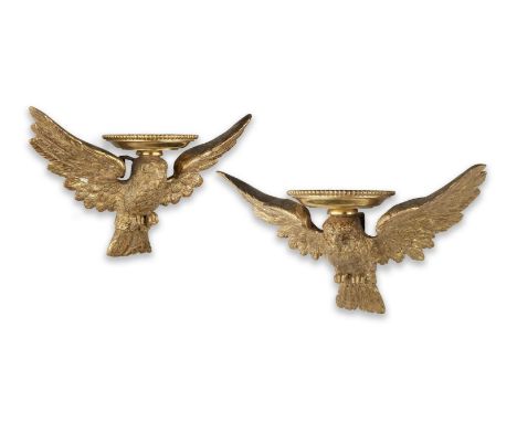 A pair of unusual English carved and gilt gesso owl wall bracketsprobably early 19th century, perhaps in the manner of Willia