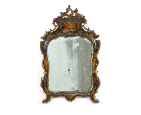 A group of four Italian second half 18th century 'lacca' and parcel gilt mirrorsVenetian, each one a different modelEach deco