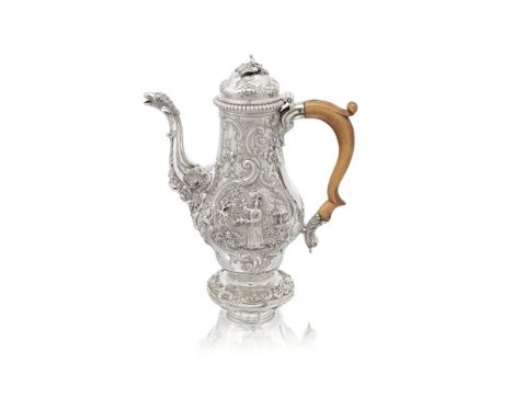 A George II silver chinoiserie coffee potSamuel Courtauld (I), London 1757Baluster form, the body richly chased and embossed 