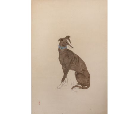 Study of a hound Chinese pencil and ink, depicted sitting with his head turned, in a contemporary Chinese frame under perspex
