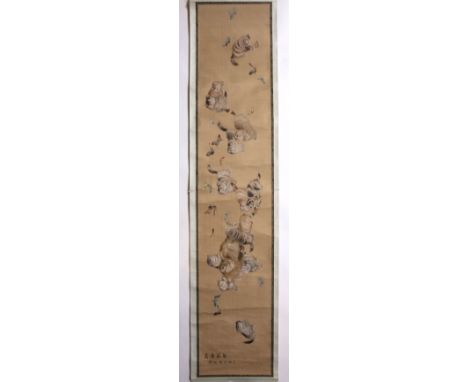 Silk scroll Chinese, 20th Century painted with playful kittens, signed with seal mark
