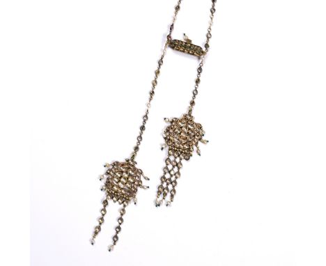 Enamel, stone set and baroque pearl necklace Indian the necklace having two offset pendants each of foliate form, 35cm length
