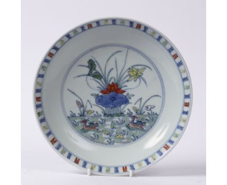 Doucai 'Duck and lotus pond' dish Chinese, Yongzheng period the dish is decorated to both sides with mandarin ducks and lotus