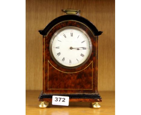 A brass inlaid and walnut veneered Mappin & Webb bracket clock, H. 24cm.