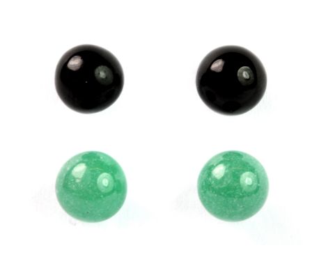 A pair of 925 jade set earrings together with a pair of silver onyx set earrings.