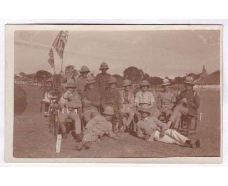 Army in India WWI RP - group wearing piths with their dogs.