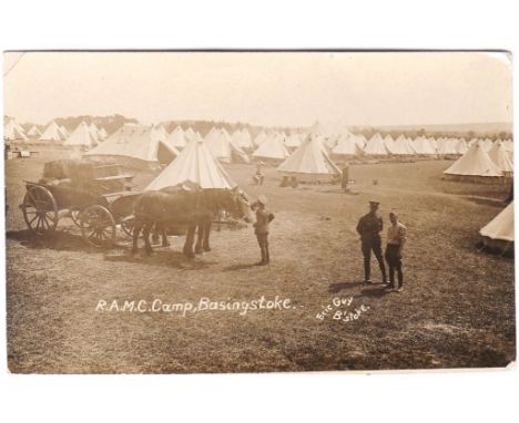 Royal Army Medical Corps - Basingstoke Fine RP view of the large tented camp, horse-drawn waggon. Photo Eric Guy, B'Stoke