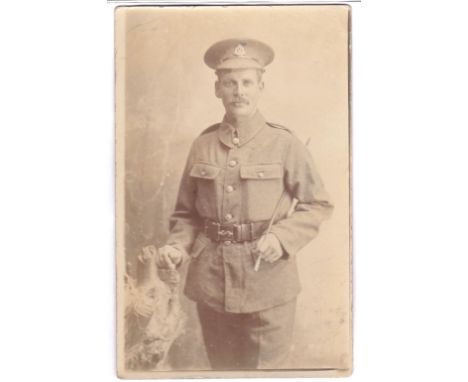 Suffolk Regiment WWI RP Portrait card, with swagger stick