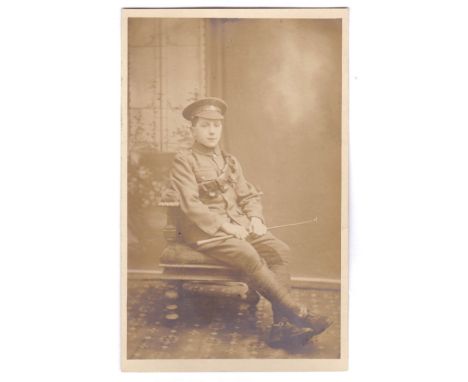 Army Service Corps WWI-group soldier RP postcard portrait, with whip