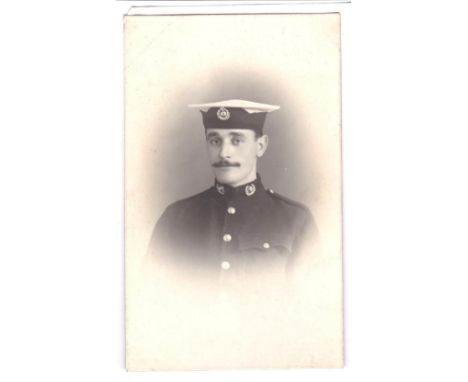 Royal Marine Light Infantry WWI-photographic postcard m/s back reads 'Corparol R Bond RMLI/H.M.S Tpaze/Italy 1914-superb     