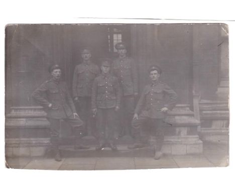 Ox and Bucks Light Infantry WWI- RP postcard used 1914 group of six m/s 'taken at New College, Oxford'- dark image.