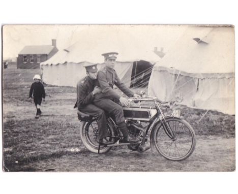 WWI-Army Dispatch Motorcycle with driver and pillion-fine RP card