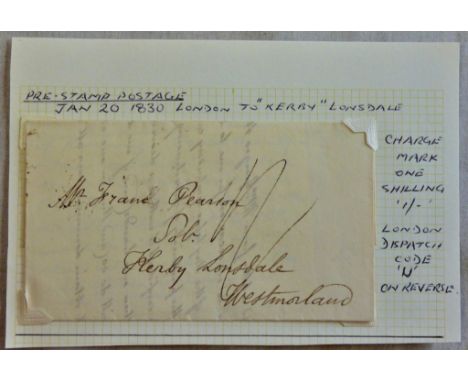 Great Britain Postal History-Westmoreland 1830 EL London to Kerby Londale, Chelsea 1/- clean item