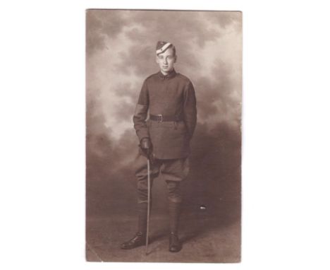 Royal Flying Corps WWI-early full length portrait photographic postcard'Love Tony' on the back