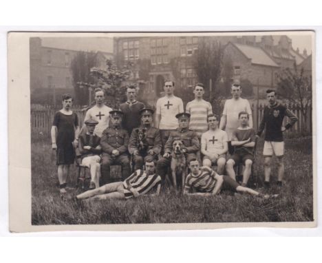 Royal Army Medical Corps WWI Medical Section , some in sporting attire, others in uniform. Photo Franks & Sons, Gateshead use