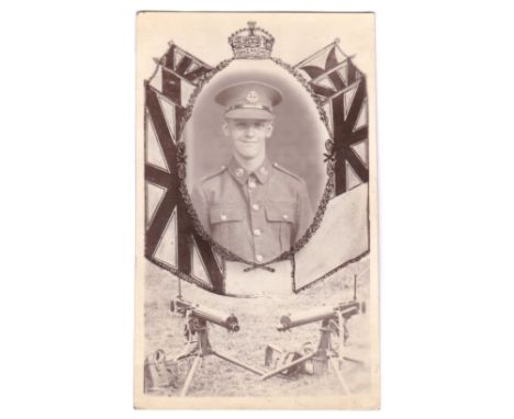 Middlesex Regiment WWI- Patriotic Photographic postcard, the portrait above a pair of Vickers Machine Guns- photo by Brock 'p