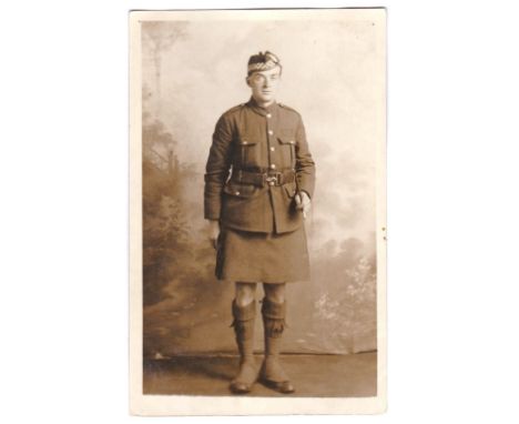 Argyll pub Sutherland Highlanders- a fine portrait photograph postcard in full dress with swagger stick