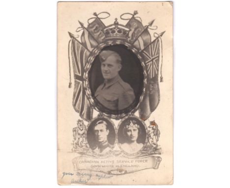 Canadian Active Service Force WWII-patriotic R A card,"Some where in England"your loving nephow Archie'
