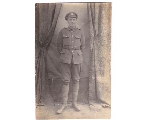 The Buffs WWI-full length portrait photographic postcard m/s 'Taken somewhere in France, 13/6/16