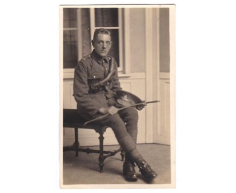 Royal Horse Artillery WWI-Seated photographic portrait postcard full insignia