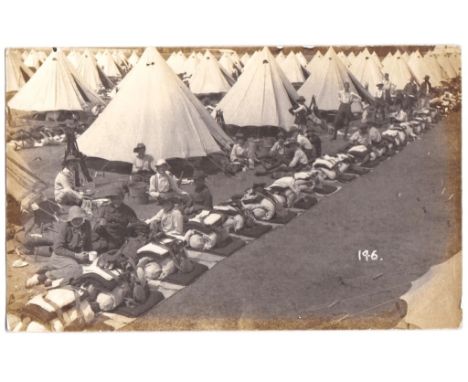 Australian Army WWI- a regiment in camp-kit laid out for inspection - good RP postcard-Gable + Polden