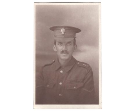 Royal Fusiliers WWI-fine head and shoulder portrait card-very clear insigina-state studio + Uxbridge Road