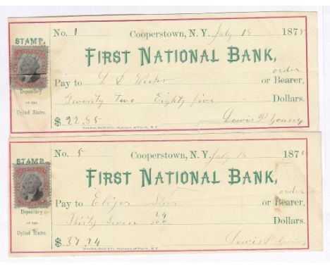 First National Bank cheque Cooperstown U.S.A 1875
