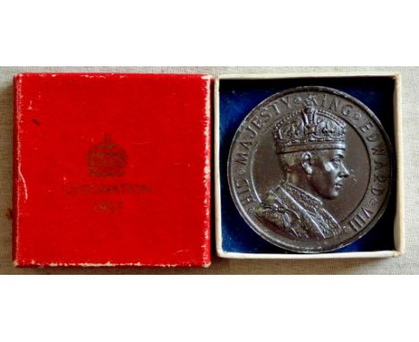 Medallions - 1937 Coronation Bronze Medal in Royal Red Box, 45mm; obv: His Majesty King Edward VIII; rev: Crowned A.D. 1937, 