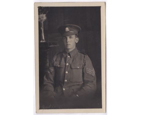 Cheshire Regiment WWI Fine Sergeants Portrait RP card, dated 4 Aug, 1916, to Mr W.M. Wheelton from William.